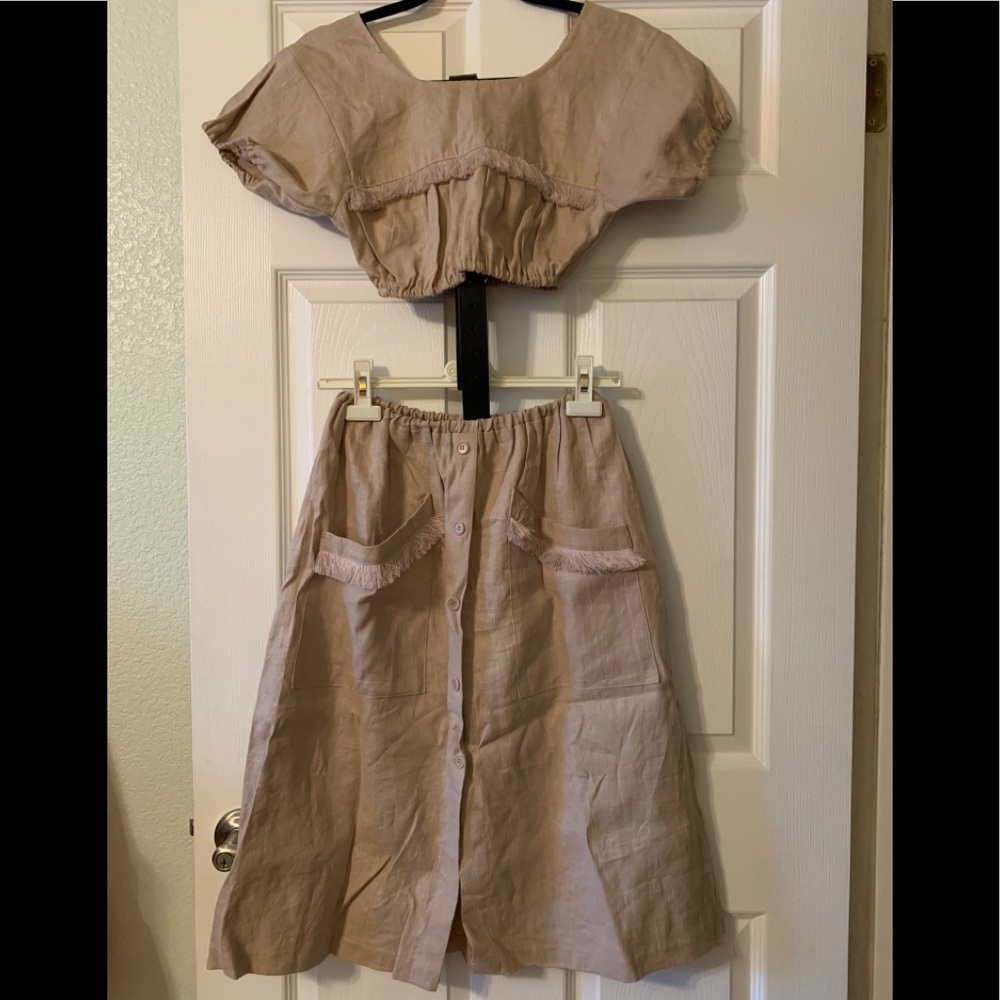 REFORMATION Two piece Linen fringe trim set